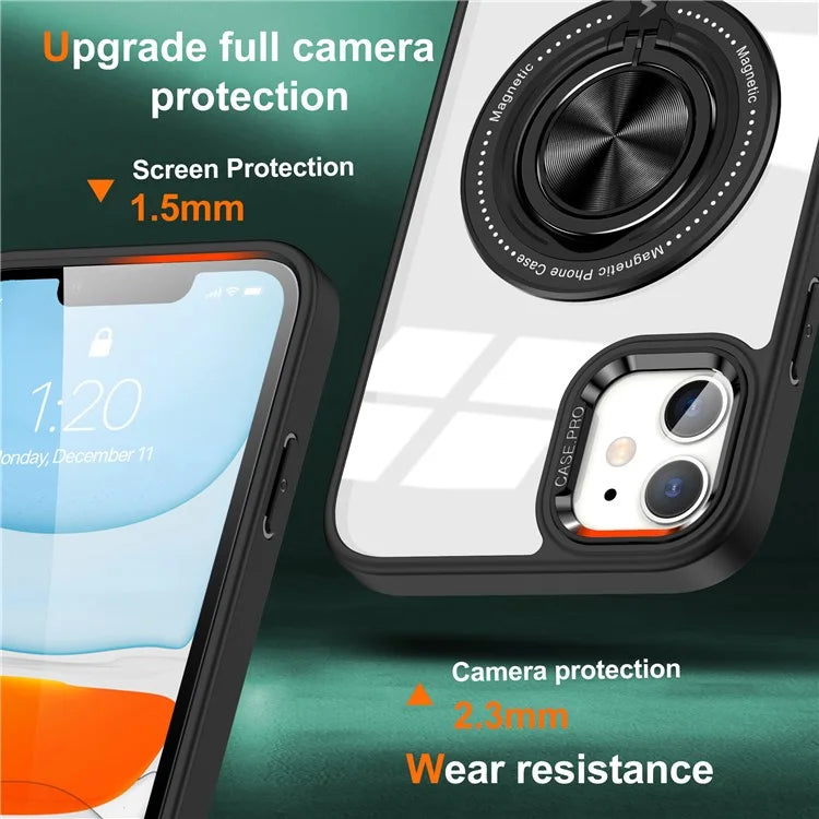 For iPhone 12  /  12 Pro Magnetic Phone Case Kickstand TPU Frame Clear PC Back Cover