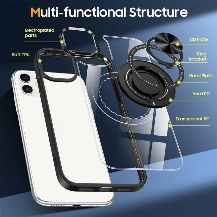 For iPhone 12  /  12 Pro Magnetic Phone Case Kickstand TPU Frame Clear PC Back Cover