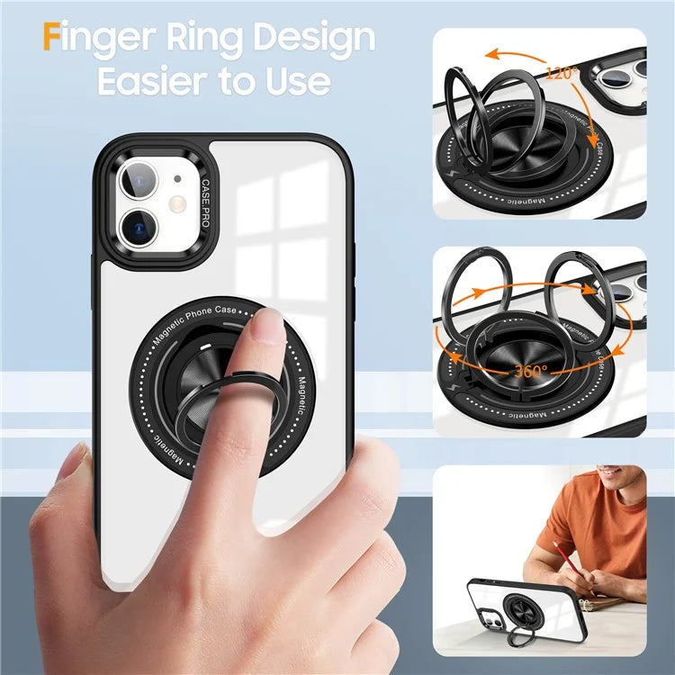 For iPhone 12  /  12 Pro Magnetic Phone Case Kickstand TPU Frame Clear PC Back Cover