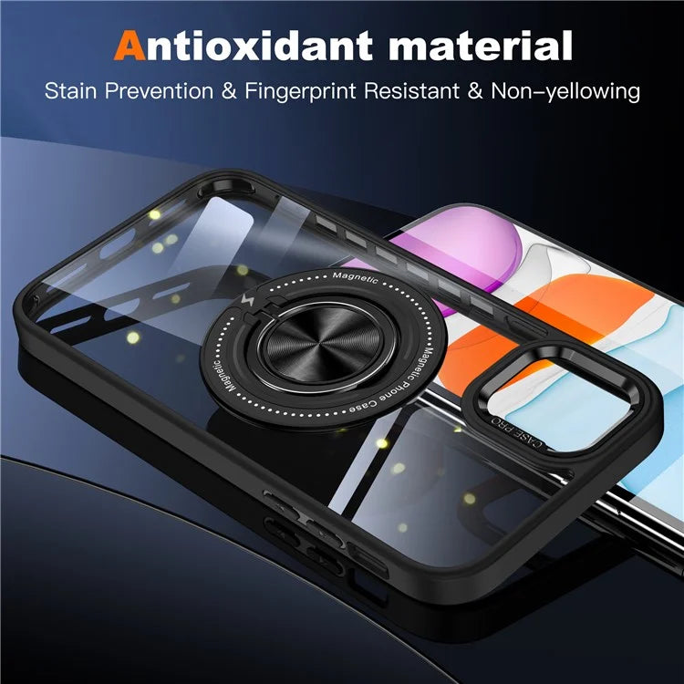 For iPhone 12  /  12 Pro Magnetic Phone Case Kickstand TPU Frame Clear PC Back Cover