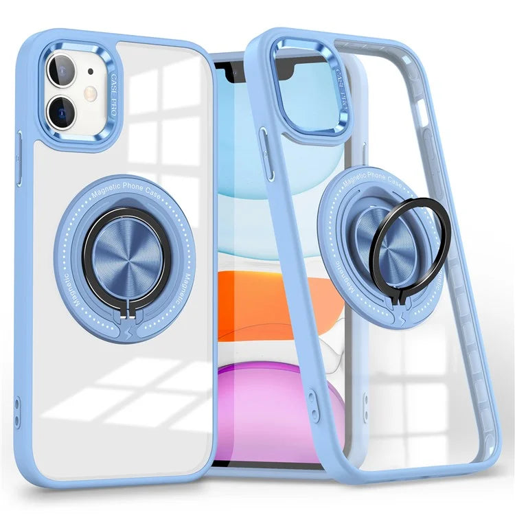 For iPhone 12  /  12 Pro Magnetic Phone Case Kickstand TPU Frame Clear PC Back Cover