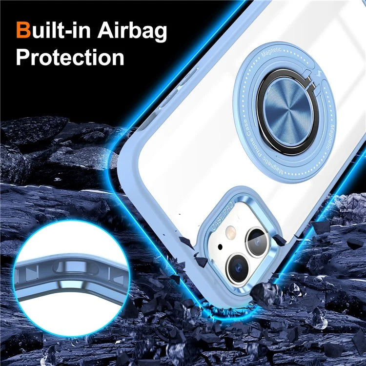 For iPhone 12  /  12 Pro Magnetic Phone Case Kickstand TPU Frame Clear PC Back Cover