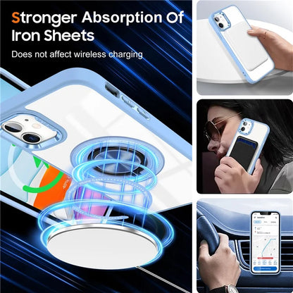 For iPhone 12  /  12 Pro Magnetic Phone Case Kickstand TPU Frame Clear PC Back Cover