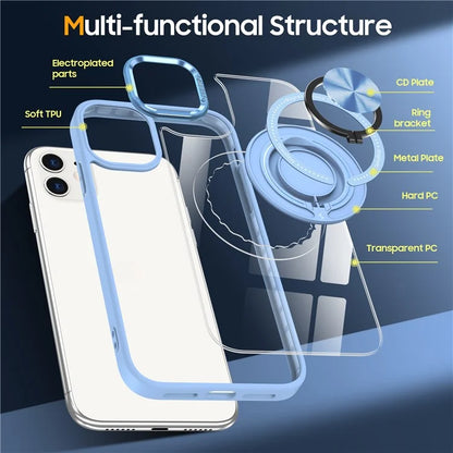 For iPhone 12  /  12 Pro Magnetic Phone Case Kickstand TPU Frame Clear PC Back Cover