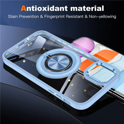For iPhone 12  /  12 Pro Magnetic Phone Case Kickstand TPU Frame Clear PC Back Cover
