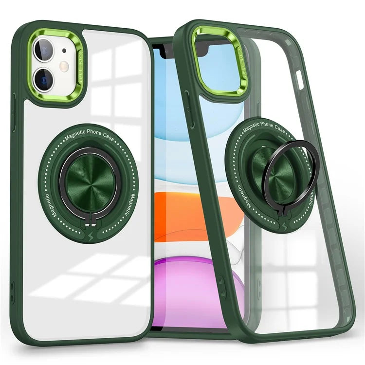 For iPhone 12  /  12 Pro Magnetic Phone Case Kickstand TPU Frame Clear PC Back Cover