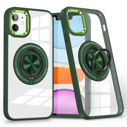 For iPhone 12  /  12 Pro Magnetic Phone Case Kickstand TPU Frame Clear PC Back Cover