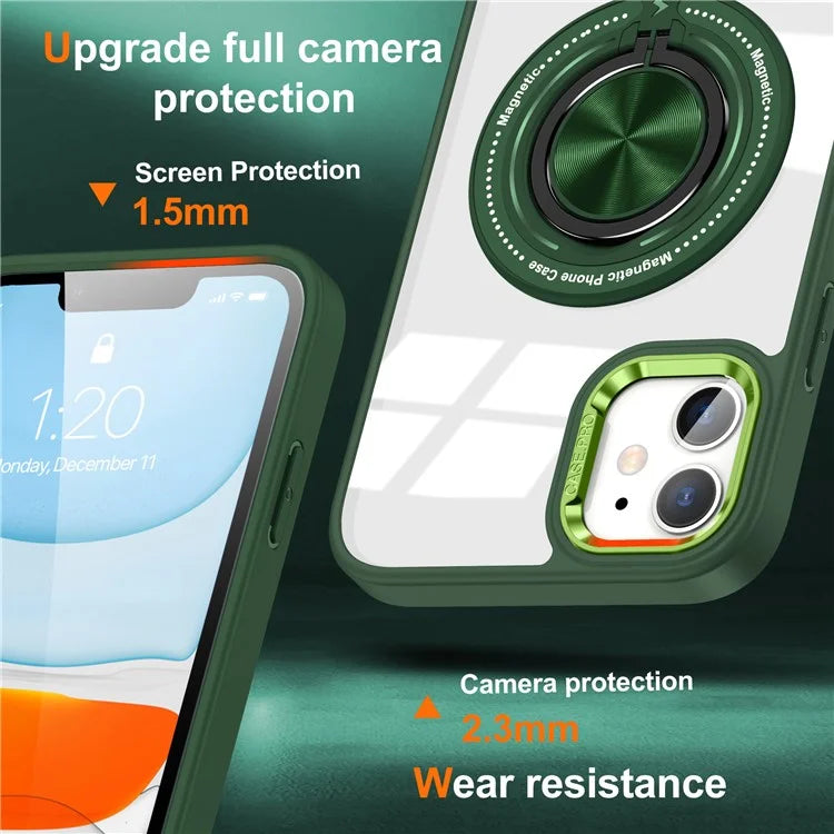 For iPhone 12  /  12 Pro Magnetic Phone Case Kickstand TPU Frame Clear PC Back Cover