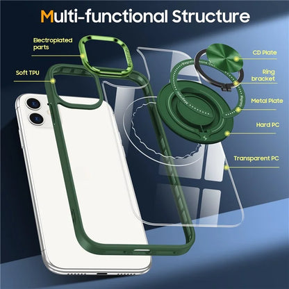 For iPhone 12  /  12 Pro Magnetic Phone Case Kickstand TPU Frame Clear PC Back Cover