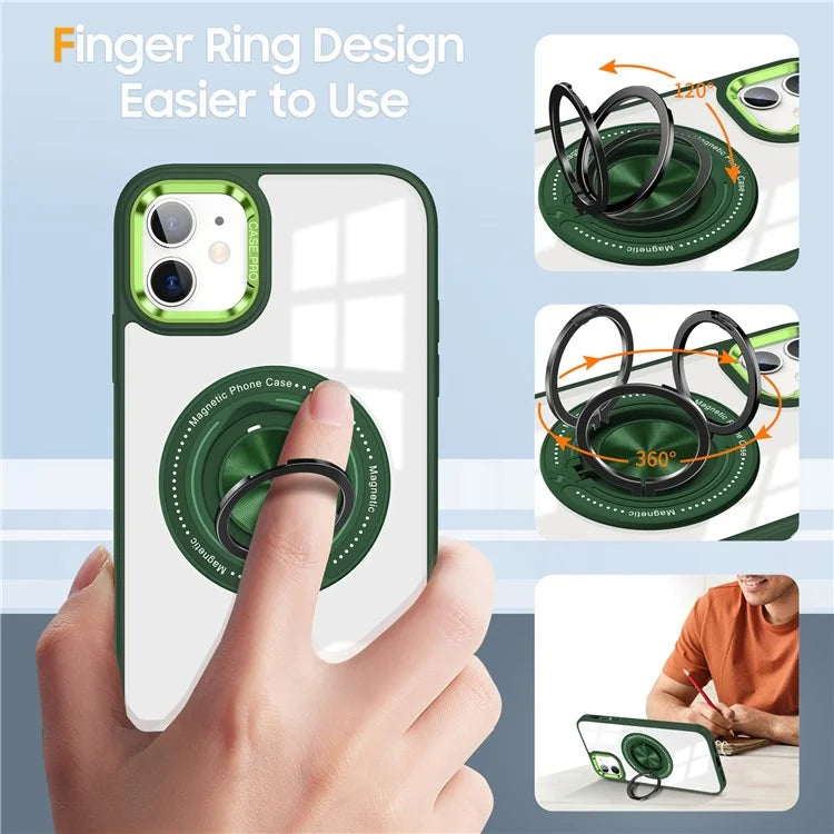 For iPhone 12  /  12 Pro Magnetic Phone Case Kickstand TPU Frame Clear PC Back Cover