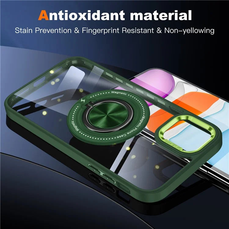 For iPhone 12  /  12 Pro Magnetic Phone Case Kickstand TPU Frame Clear PC Back Cover