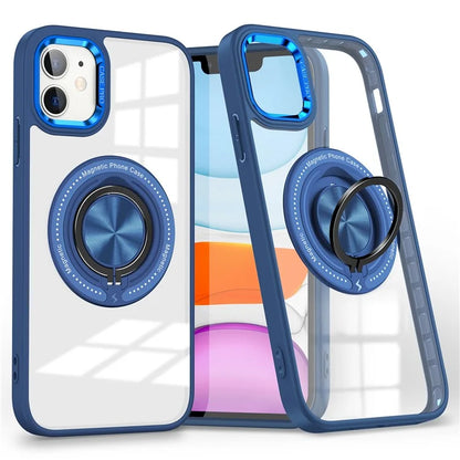 For iPhone 12  /  12 Pro Magnetic Phone Case Kickstand TPU Frame Clear PC Back Cover