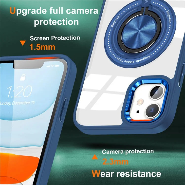 For iPhone 12  /  12 Pro Magnetic Phone Case Kickstand TPU Frame Clear PC Back Cover