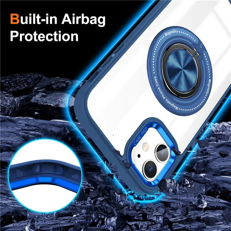 For iPhone 12  /  12 Pro Magnetic Phone Case Kickstand TPU Frame Clear PC Back Cover