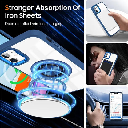 For iPhone 12  /  12 Pro Magnetic Phone Case Kickstand TPU Frame Clear PC Back Cover