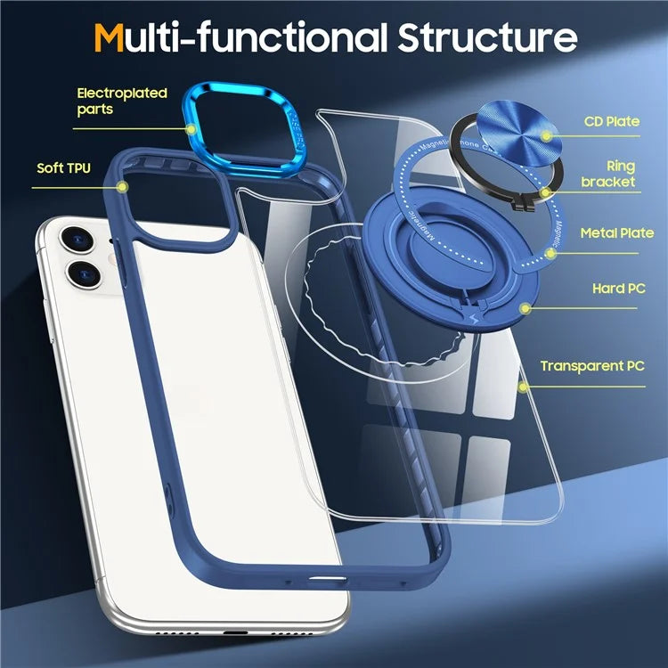 For iPhone 12  /  12 Pro Magnetic Phone Case Kickstand TPU Frame Clear PC Back Cover