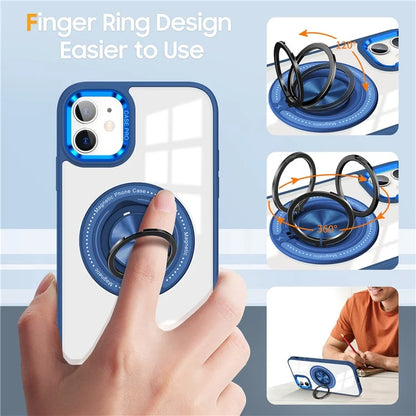 For iPhone 12  /  12 Pro Magnetic Phone Case Kickstand TPU Frame Clear PC Back Cover