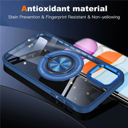 For iPhone 12  /  12 Pro Magnetic Phone Case Kickstand TPU Frame Clear PC Back Cover