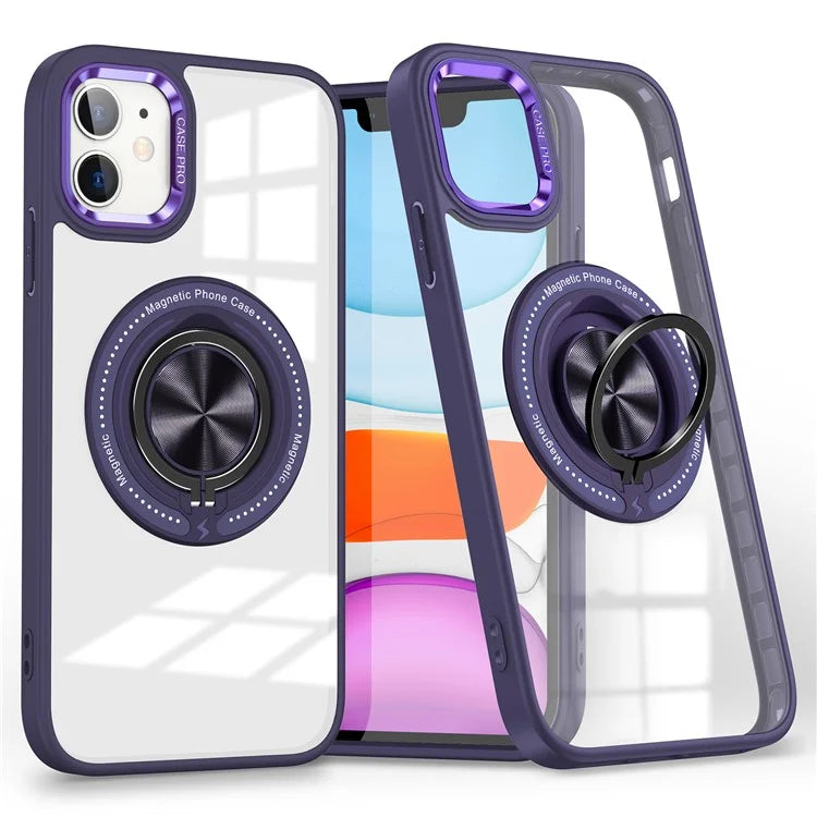 For iPhone 12  /  12 Pro Magnetic Phone Case Kickstand TPU Frame Clear PC Back Cover