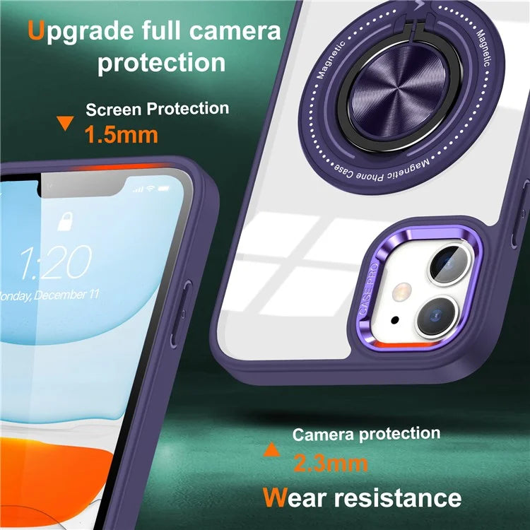 For iPhone 12  /  12 Pro Magnetic Phone Case Kickstand TPU Frame Clear PC Back Cover