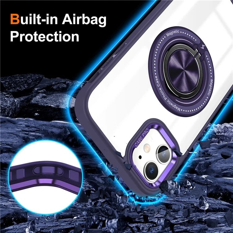 For iPhone 12  /  12 Pro Magnetic Phone Case Kickstand TPU Frame Clear PC Back Cover
