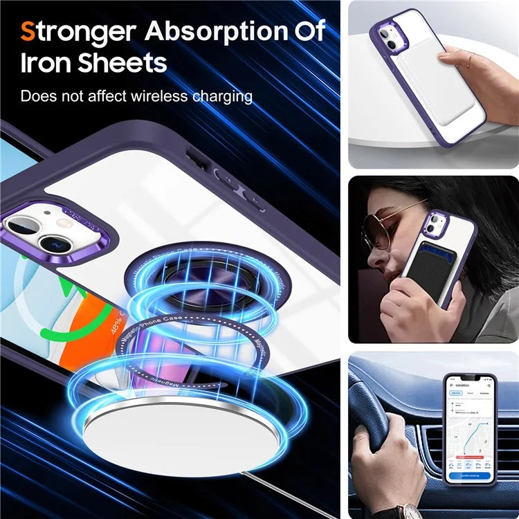 For iPhone 12  /  12 Pro Magnetic Phone Case Kickstand TPU Frame Clear PC Back Cover