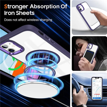 For iPhone 12  /  12 Pro Magnetic Phone Case Kickstand TPU Frame Clear PC Back Cover
