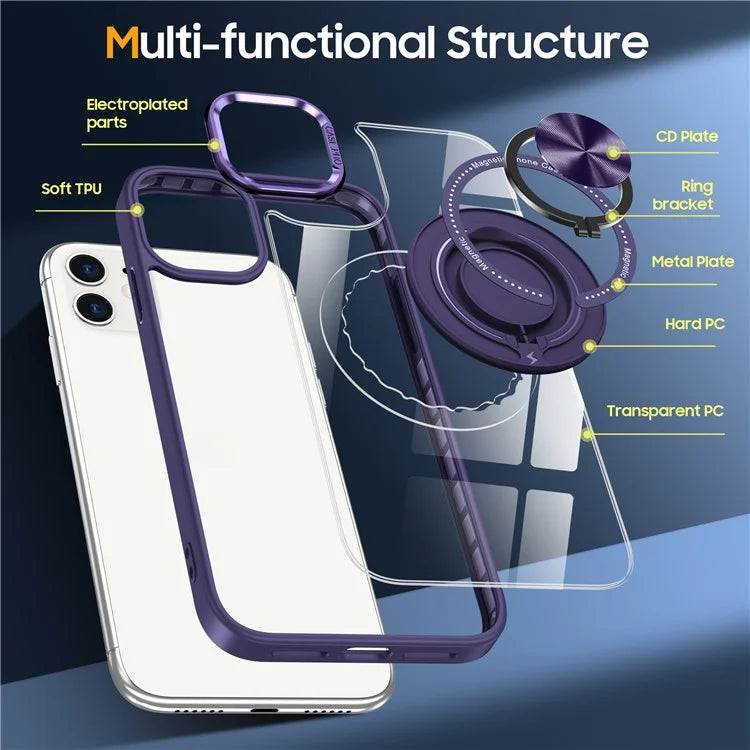 For iPhone 12  /  12 Pro Magnetic Phone Case Kickstand TPU Frame Clear PC Back Cover