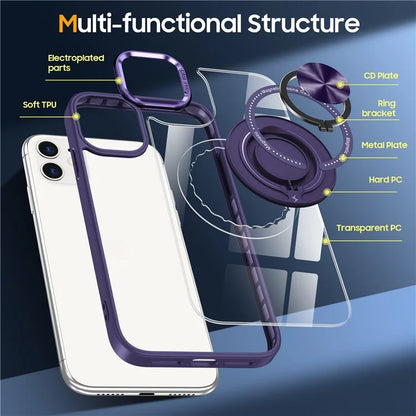 For iPhone 12  /  12 Pro Magnetic Phone Case Kickstand TPU Frame Clear PC Back Cover
