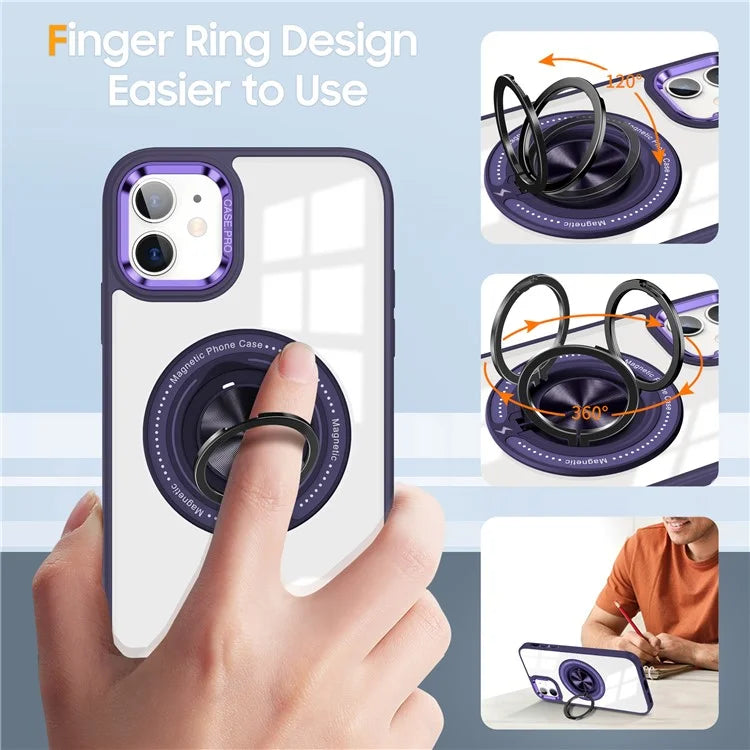 For iPhone 12  /  12 Pro Magnetic Phone Case Kickstand TPU Frame Clear PC Back Cover