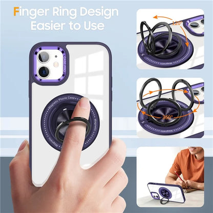 For iPhone 12  /  12 Pro Magnetic Phone Case Kickstand TPU Frame Clear PC Back Cover