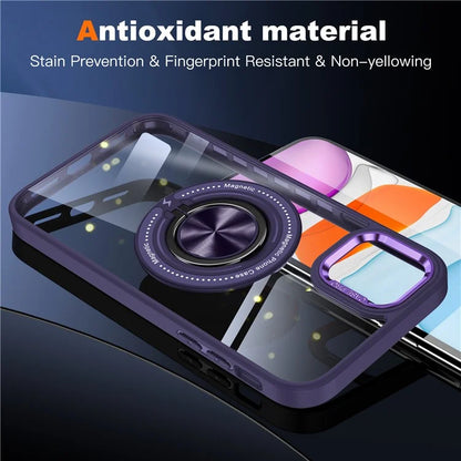 For iPhone 12  /  12 Pro Magnetic Phone Case Kickstand TPU Frame Clear PC Back Cover