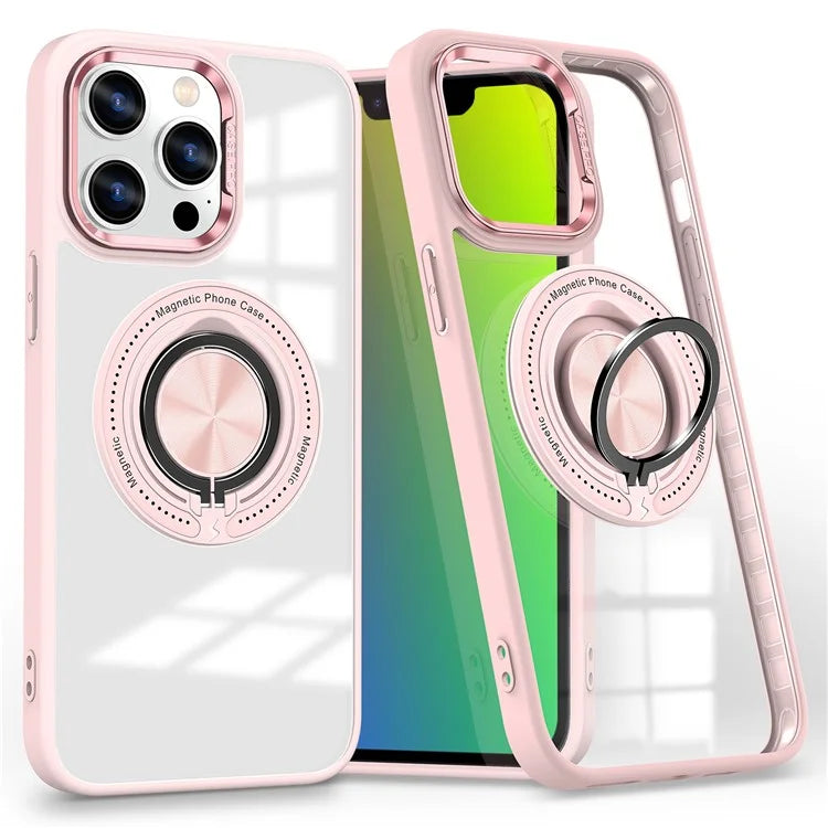 For iPhone 13 Pro Max Case Magnetic Ring Kickstand PC+TPU Clear Phone Cover