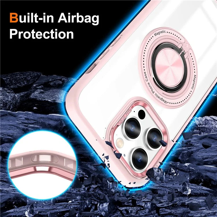 For iPhone 13 Pro Max Case Magnetic Ring Kickstand PC+TPU Clear Phone Cover