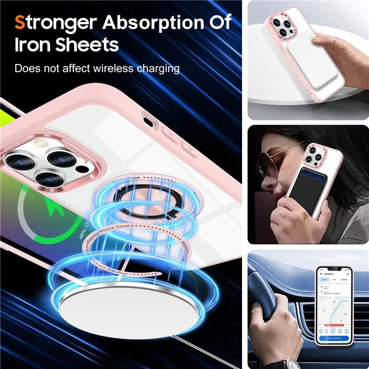For iPhone 13 Pro Max Case Magnetic Ring Kickstand PC+TPU Clear Phone Cover