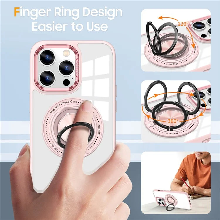 For iPhone 13 Pro Max Case Magnetic Ring Kickstand PC+TPU Clear Phone Cover