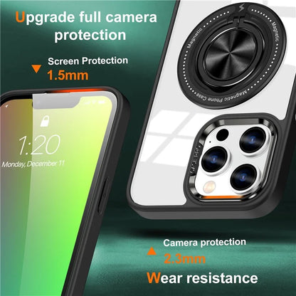 For iPhone 13 Pro Max Case Magnetic Ring Kickstand PC+TPU Clear Phone Cover