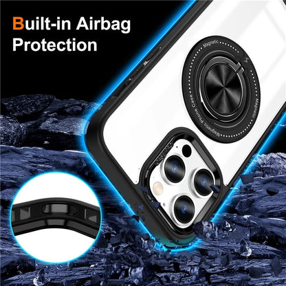 For iPhone 13 Pro Max Case Magnetic Ring Kickstand PC+TPU Clear Phone Cover