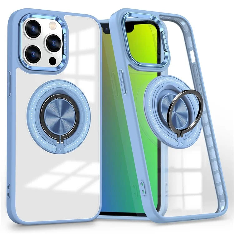 For iPhone 13 Pro Max Case Magnetic Ring Kickstand PC+TPU Clear Phone Cover