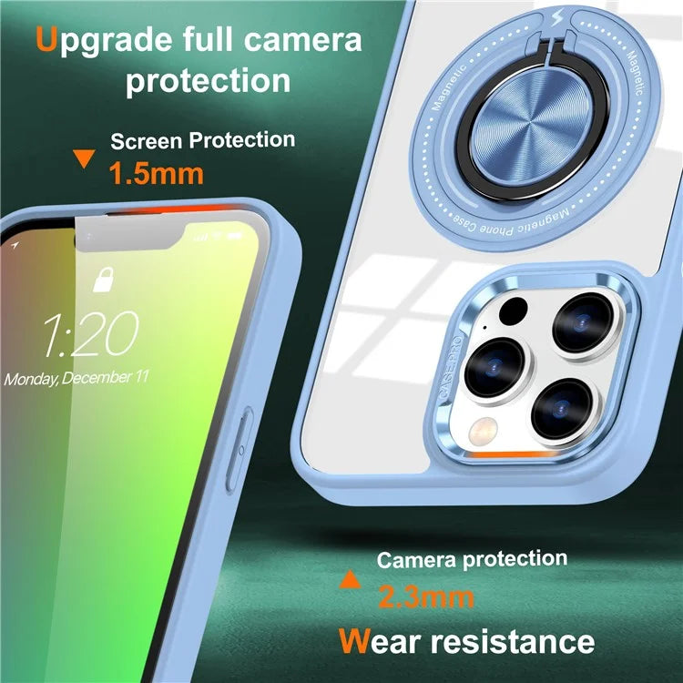 For iPhone 13 Pro Max Case Magnetic Ring Kickstand PC+TPU Clear Phone Cover