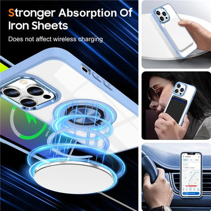 For iPhone 13 Pro Max Case Magnetic Ring Kickstand PC+TPU Clear Phone Cover