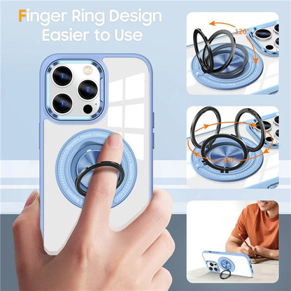 For iPhone 13 Pro Max Case Magnetic Ring Kickstand PC+TPU Clear Phone Cover