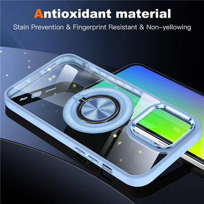 For iPhone 13 Pro Max Case Magnetic Ring Kickstand PC+TPU Clear Phone Cover
