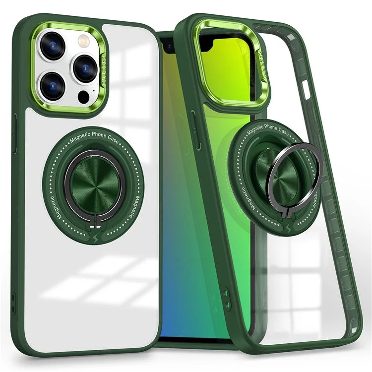 For iPhone 13 Pro Max Case Magnetic Ring Kickstand PC+TPU Clear Phone Cover