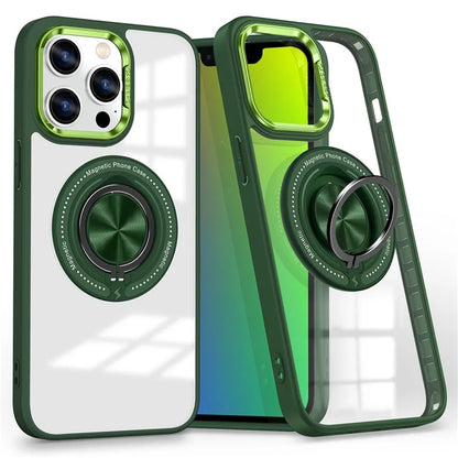 For iPhone 13 Pro Max Case Magnetic Ring Kickstand PC+TPU Clear Phone Cover