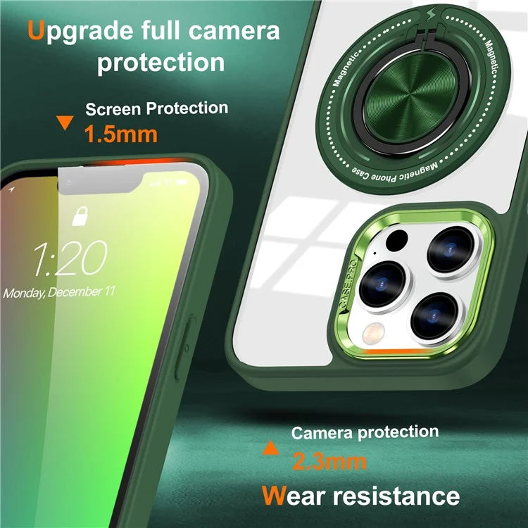 For iPhone 13 Pro Max Case Magnetic Ring Kickstand PC+TPU Clear Phone Cover