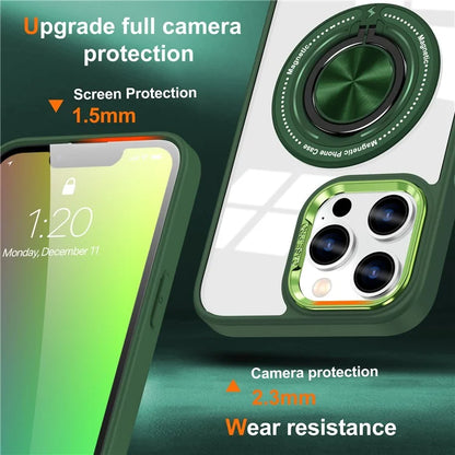 For iPhone 13 Pro Max Case Magnetic Ring Kickstand PC+TPU Clear Phone Cover