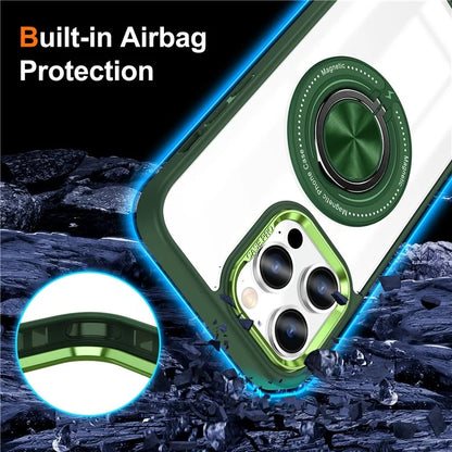 For iPhone 13 Pro Max Case Magnetic Ring Kickstand PC+TPU Clear Phone Cover