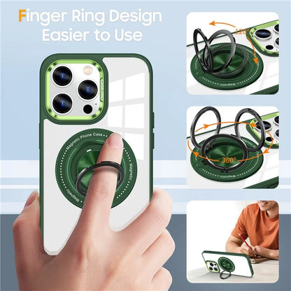 For iPhone 13 Pro Max Case Magnetic Ring Kickstand PC+TPU Clear Phone Cover