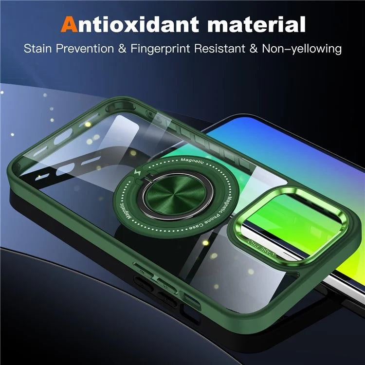 For iPhone 13 Pro Max Case Magnetic Ring Kickstand PC+TPU Clear Phone Cover